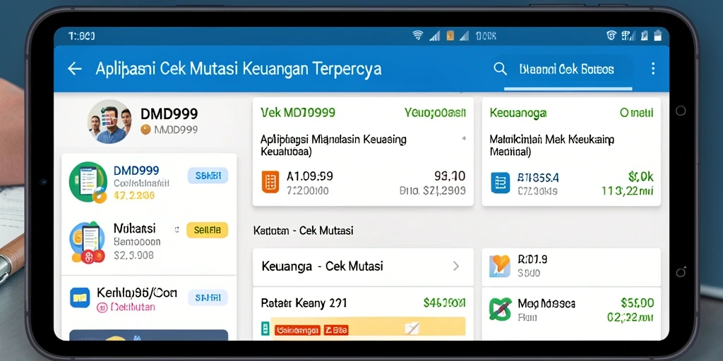 Tampilan antarmuka aplikasi DMD999 untuk cek mutasi keuangan.