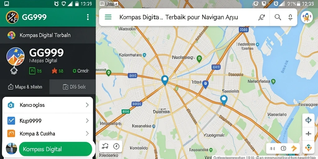 Antarmuka GG999 menunjukkan kompas digital dengan desain yang menarik.