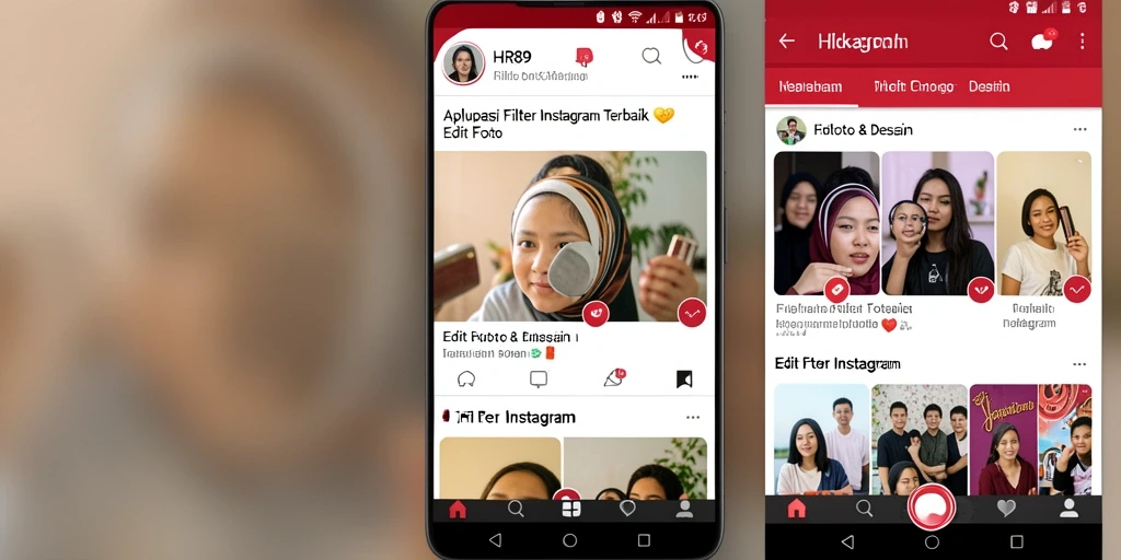 Antarmuka aplikasi HR89 dengan fitur Filter Instagram yang menawan.