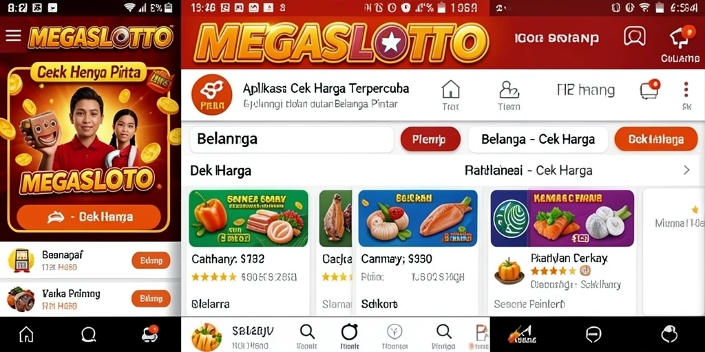 Antarmuka aplikasi MEGASLOTO untuk cek harga produk.