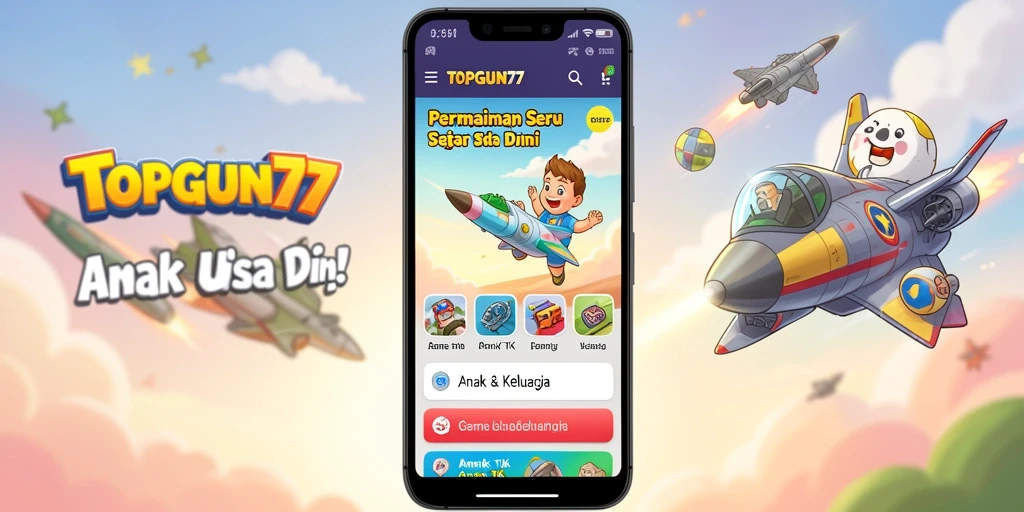 Antarmuka cerah dan menarik pada aplikasi TOPGUN77 untuk anak-anak.